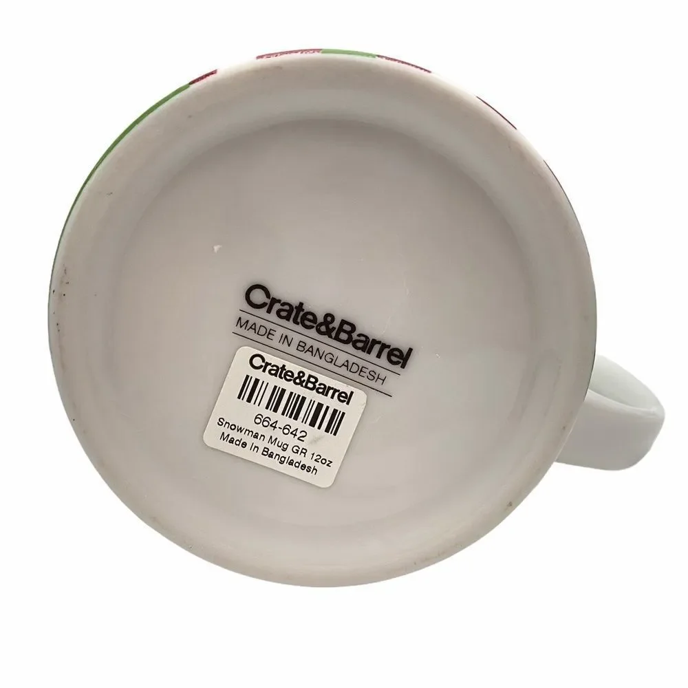 Crate & Barrel Snowman Christmas Mug Red Green Holiday Warm Cozy